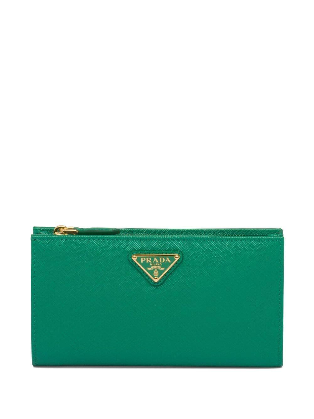 Prada Logo-patch Leather Wallet in Green | Lyst