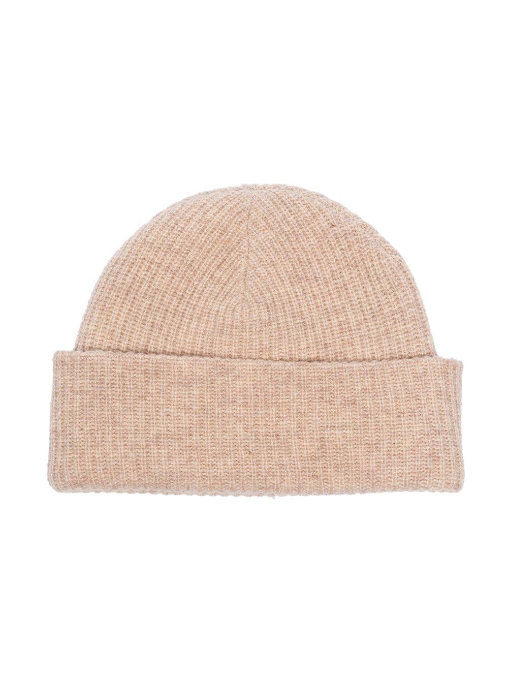 Ganni Wool Knitted Beanie Hat in Beige (Natural) - Lyst