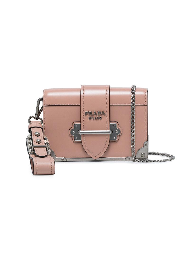 Prada Leather Pink Mini Cahier Shoulder Bag | Lyst