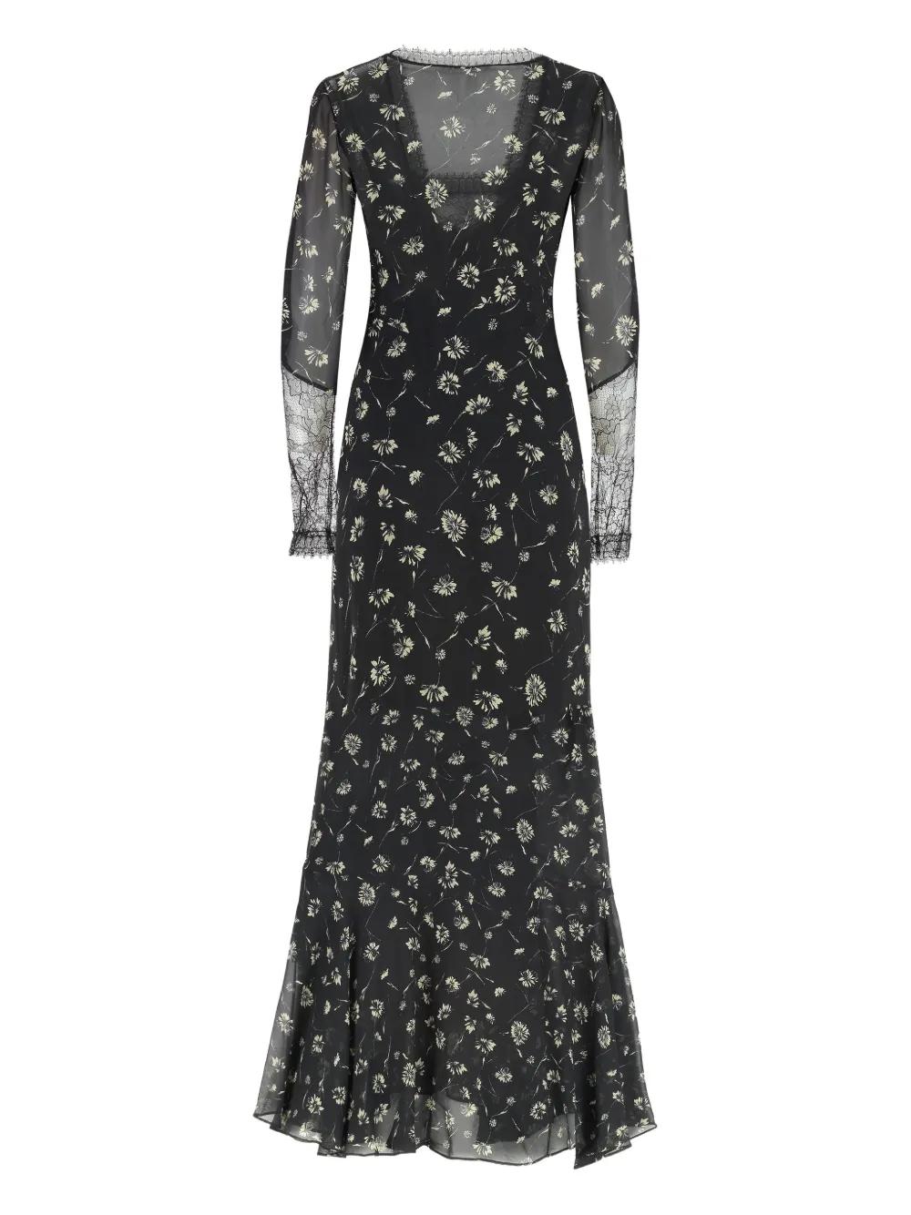 Etro Floral-Print Lace-Trimmed Maxi Dress in Black | Lyst