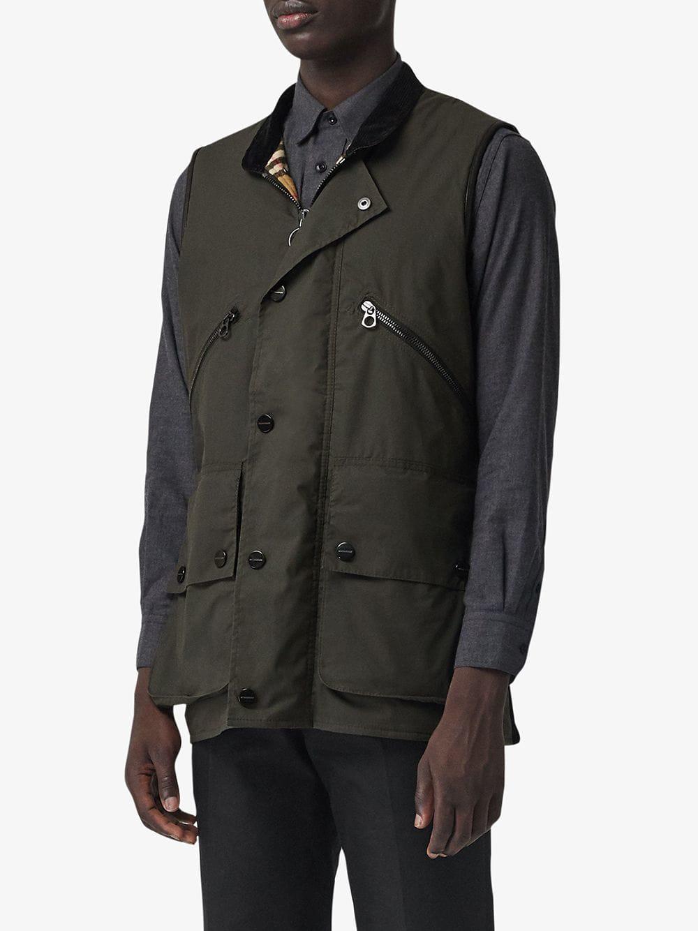 Burberry Wool Waxed Cotton Gilet in Green for Men Lyst