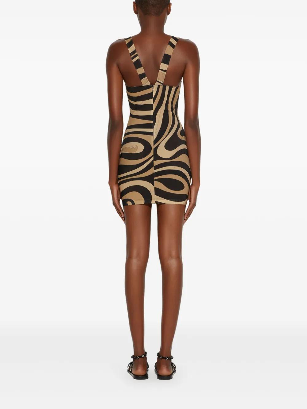 PUCCI Marmo-Print Square-Neck Mini Dress in Black | Lyst
