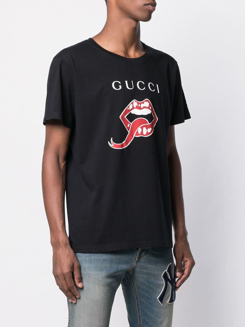 Camiseta con motivo de labios y lengua Gucci de hombre de color Negro | Lyst