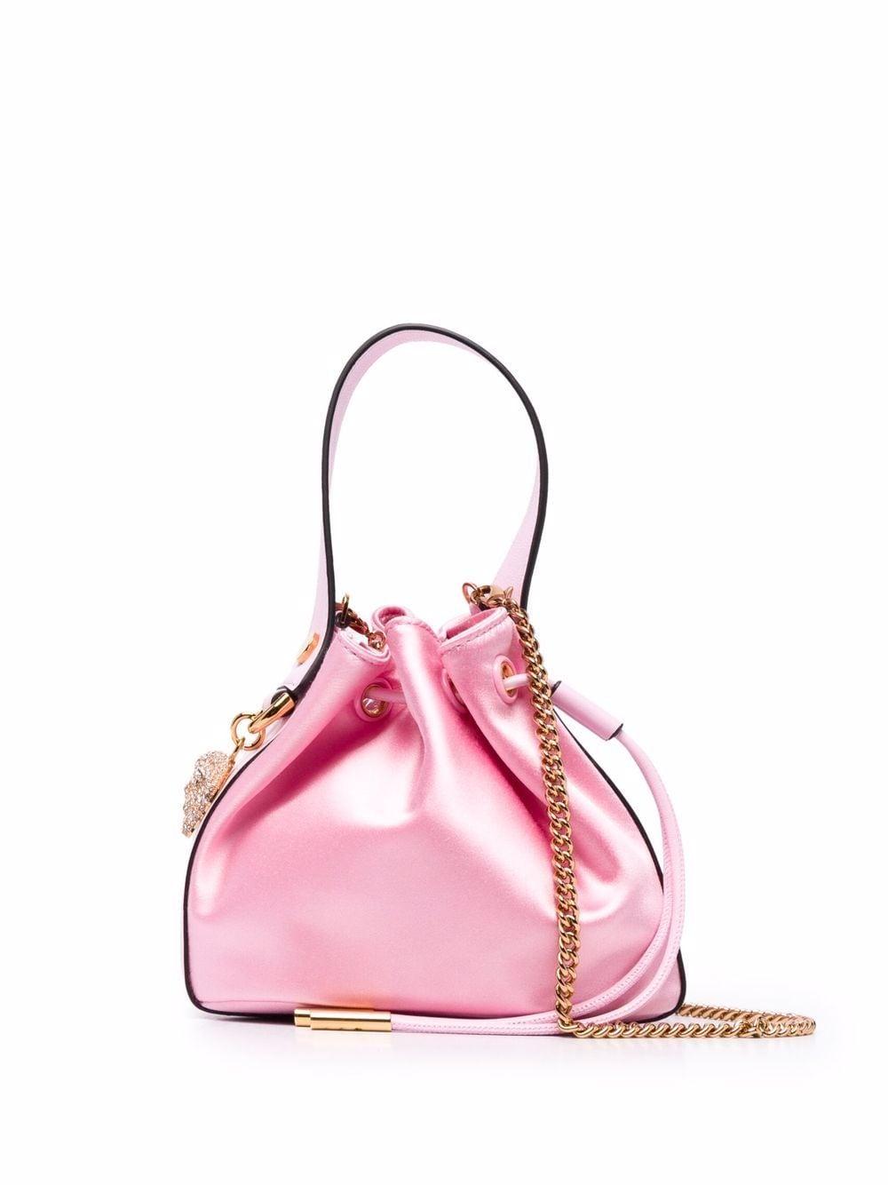 Versace Satin La Medusa Charm Bucket Bag in Pink | Lyst