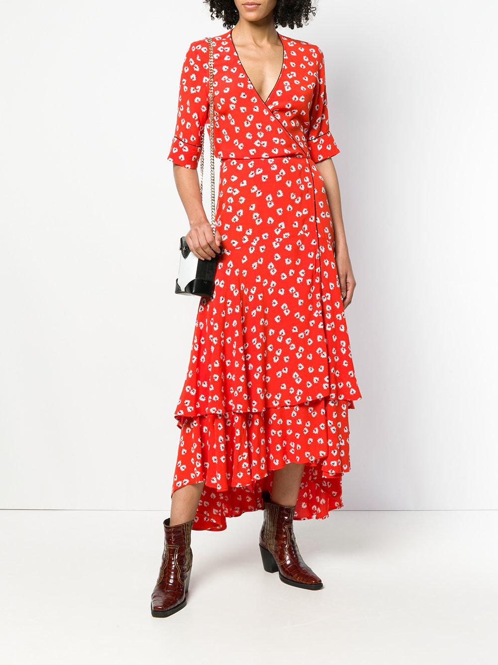 Ganni Floral Wrap Dress in Red | Lyst Canada