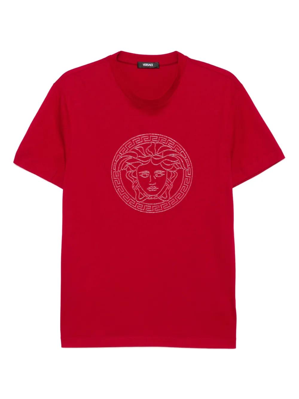 ★人気★【VERSACE】★SHORT-SLEEVED ROUND NECK T-SHIRTS★ Versace Men's White Short Sleeve Medusa Head Logo Print T
