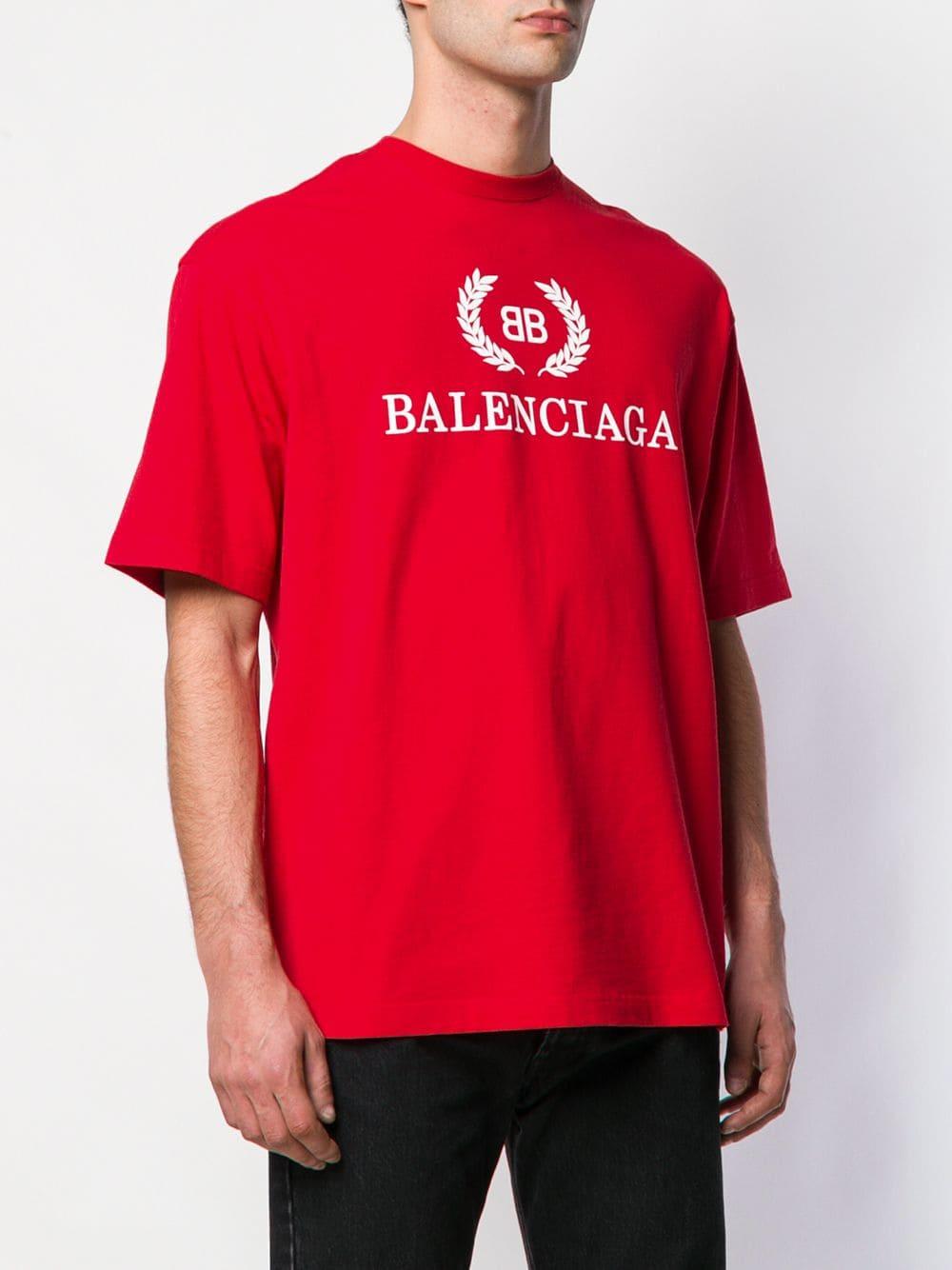 Balenciaga Logo T-shirt in Red for Men | Lyst