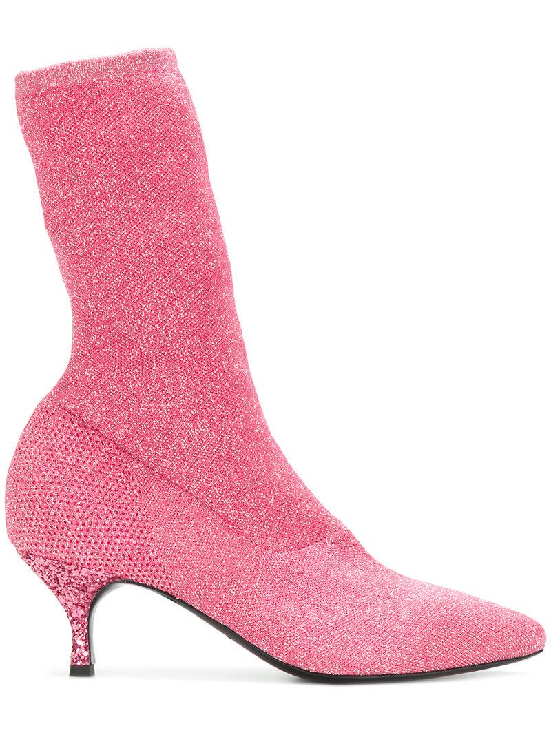 Lyst Strategia Glitter Sock Boots in Pink