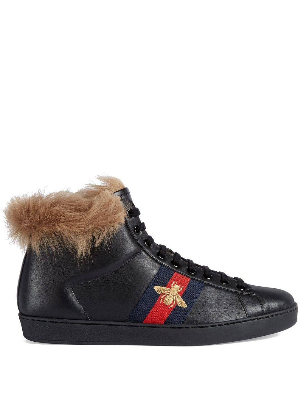 Gucci Ace High-top Sneaker With Fur in Black for Men - Lyst