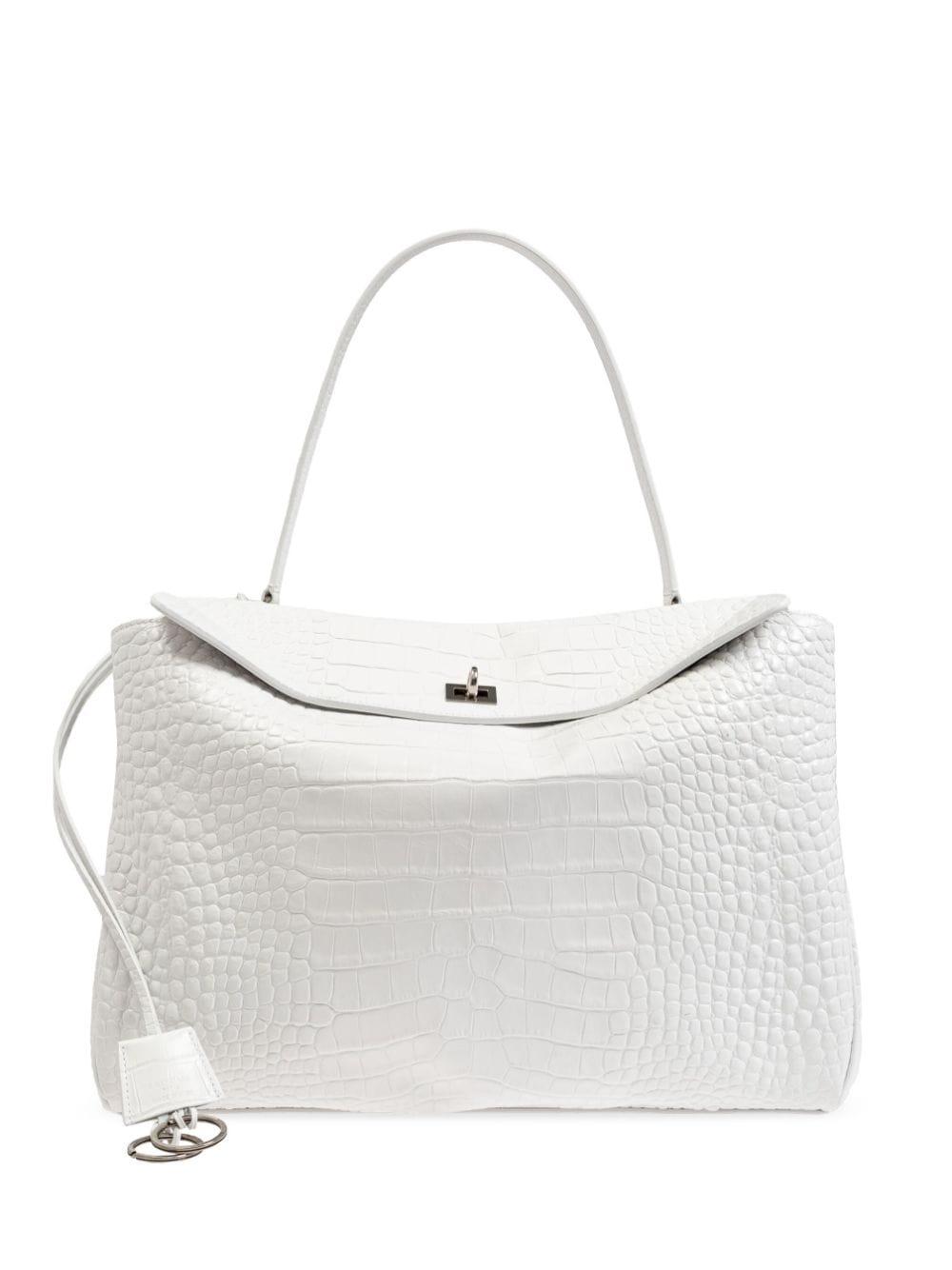 Balenciaga Large Rodeo Croc-Embossed Tote Bag in White | Lyst