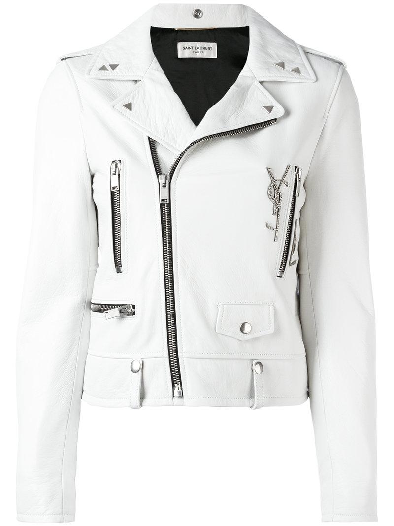 Saint Laurent Classic Ysl Biker Jacket in White | Lyst