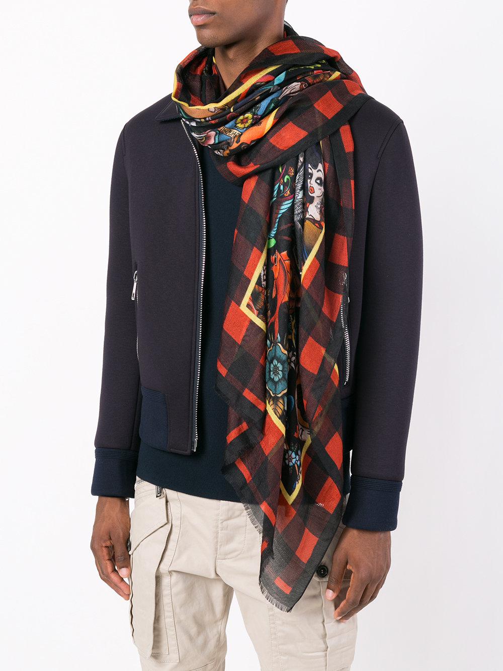 DSquared² Tattoo Foulard Scarf in Black for Men - Lyst