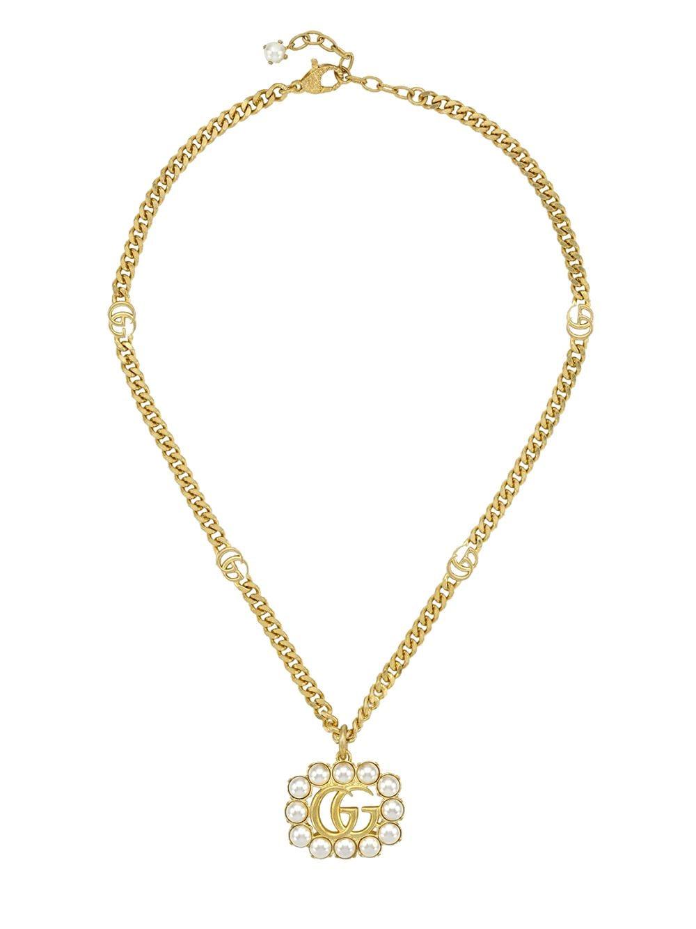 Gucci Pearl Double G Necklace in Metallic | Lyst