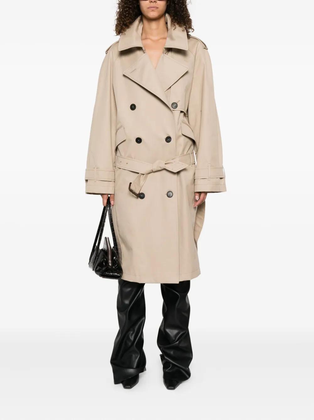 トレンチコート The Attico Double-Breasted Trench Coat The Attico shoulder-pads Canvas Trench Coat | Grey | FARFETCH