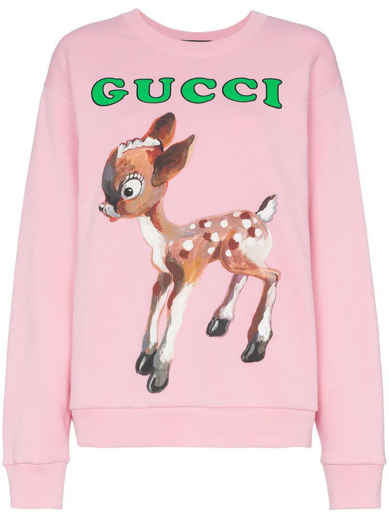 Gucci Logo Bambi Print Cotton Sweatshirt in Pink Lyst Canada