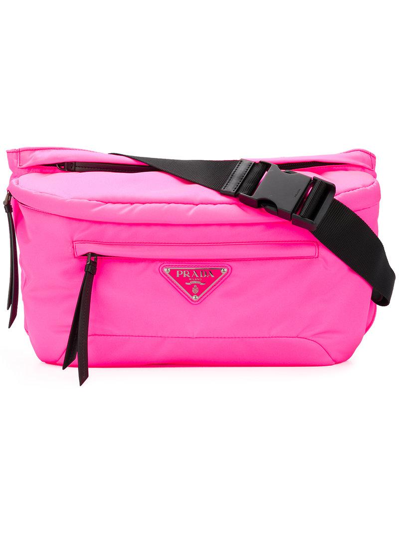 Prada Logo Studded Belt Bag in Pink | Lyst