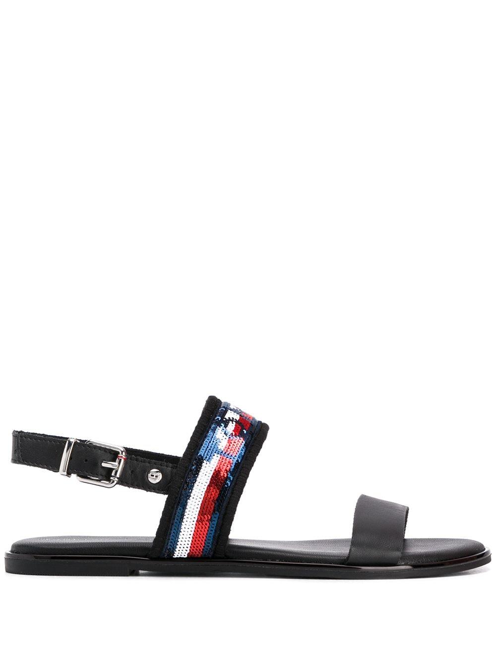 Tommy Hilfiger Sequinned Strap Flat Sandals in Black Lyst