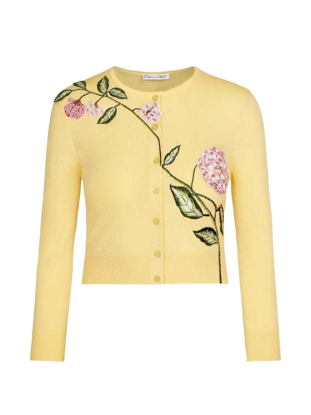 Cardigan Oscar De La Renta - Fleurs 3D Tricotées - Taille M - Neuf Avec étiquettes - Couleur Beige Or
