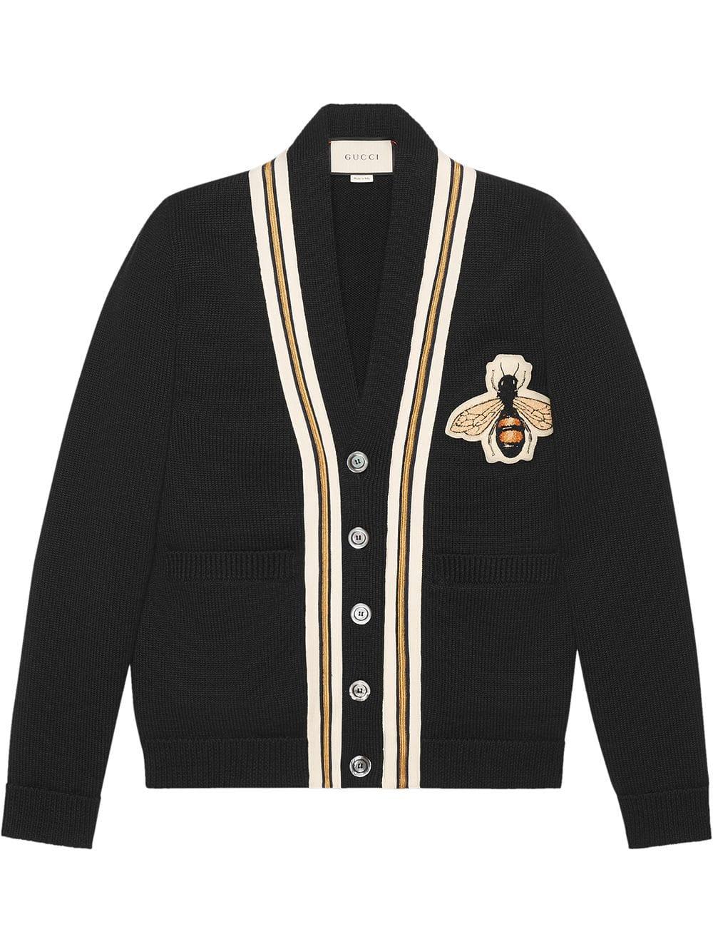 Gucci Wool Cardigan With Bee Appliqué in Black for Men | Lyst