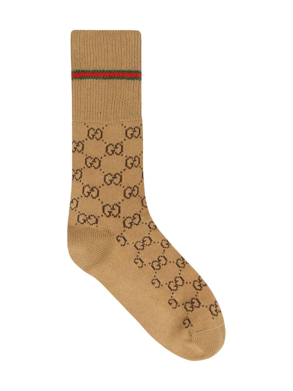 Gucci GG Cotton Socks With Web in Camel (Brown) for Men - Lyst