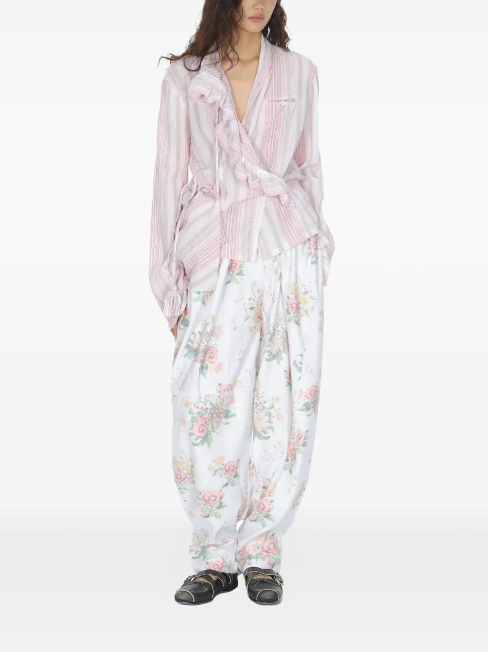 OPEN YY Floral Gather Trousers in White | Lyst
