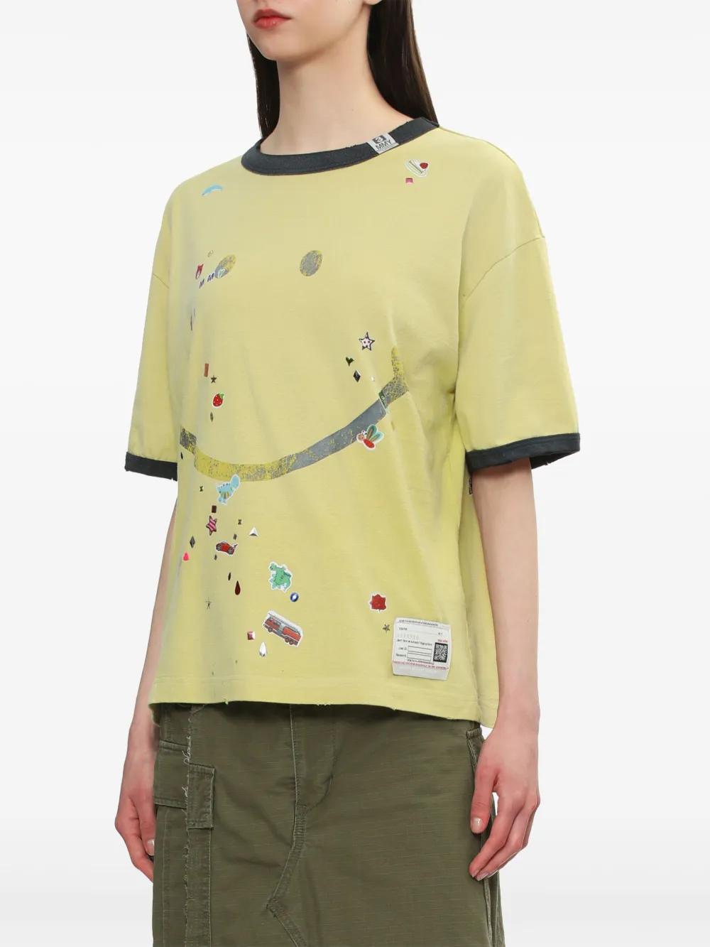 ミハラヤスヒロ　スマイリーミニTシャツ　イエロー Maison Mihara Yasuhiro Smiley Face-Print T-Shirt in Yellow
