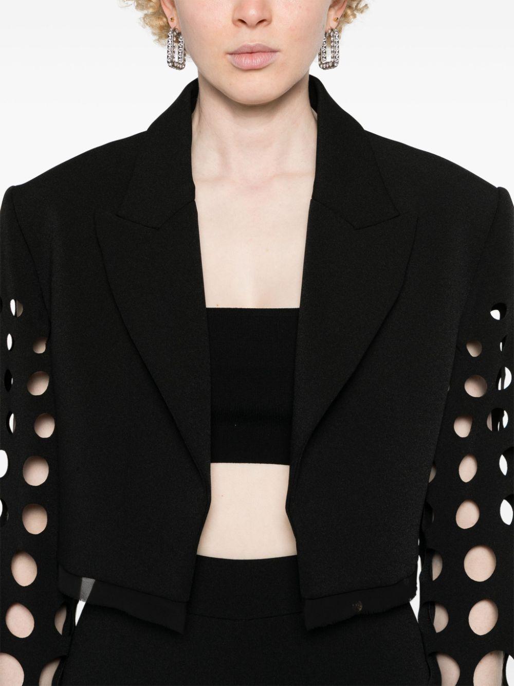 NISSA eyelet-detailing cropped blazer - White