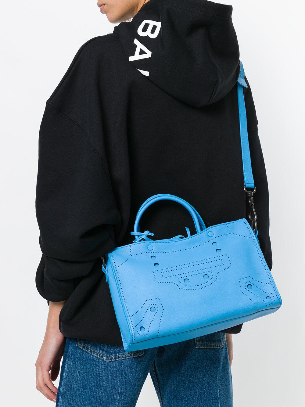 Balenciaga Leather Blackout City Small Bag in Blue - Lyst
