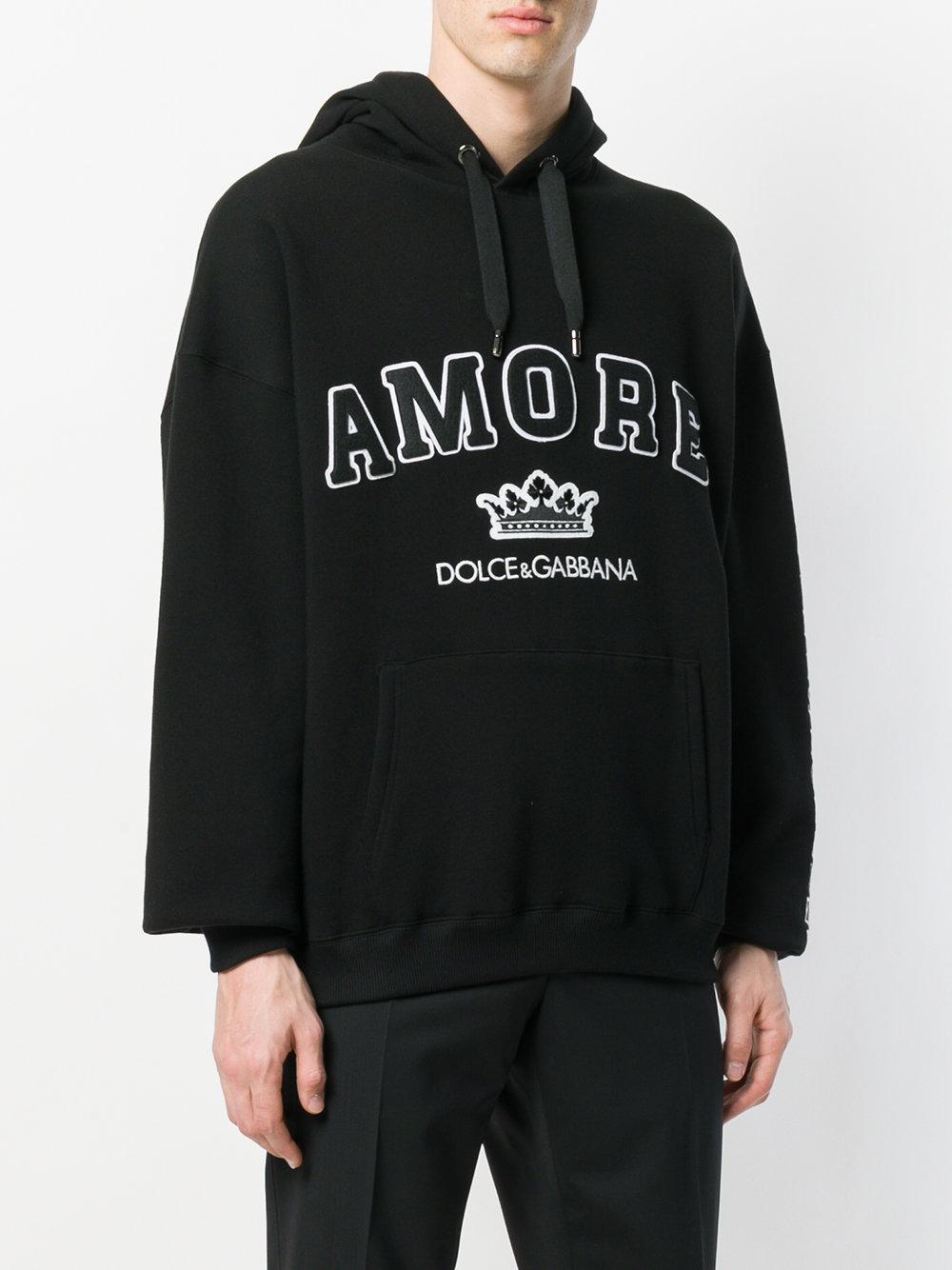 Dolce & Gabbana Cotton Amore Appliqué Hoodie in Black for Men | Lyst