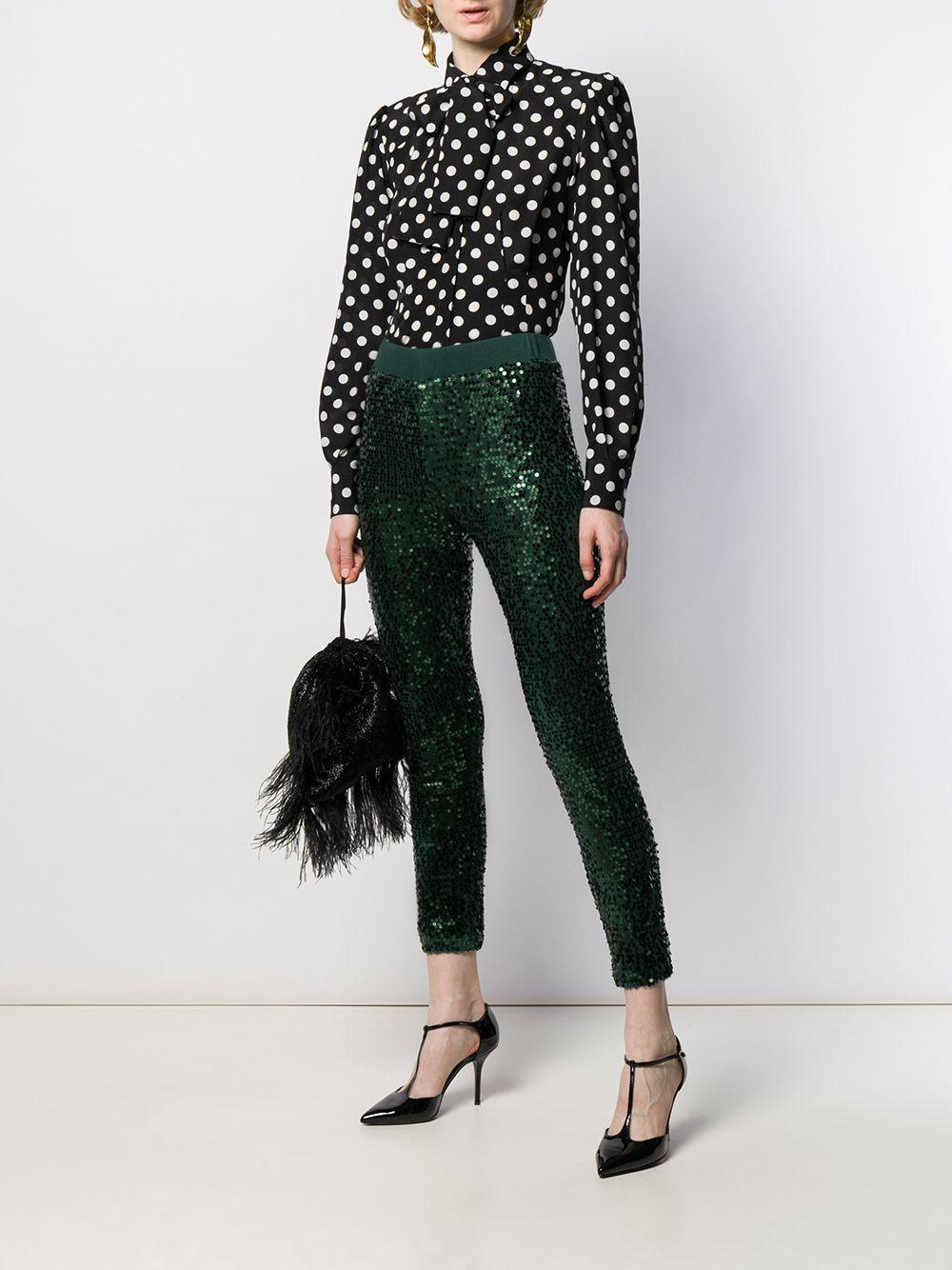 green sequin trousers