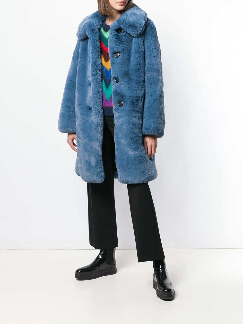 Marc Jacobs Plush Faux Fur Coat in Blue - Lyst