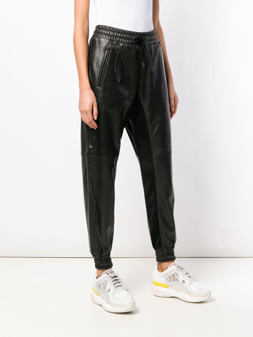 COACH Leather Track Pants in Black | Lyst