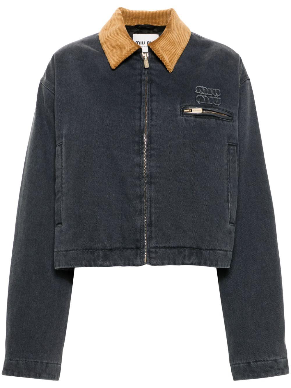 Miu Miu Corduroy-Collar Padded Denim Jacket in Blue | Lyst