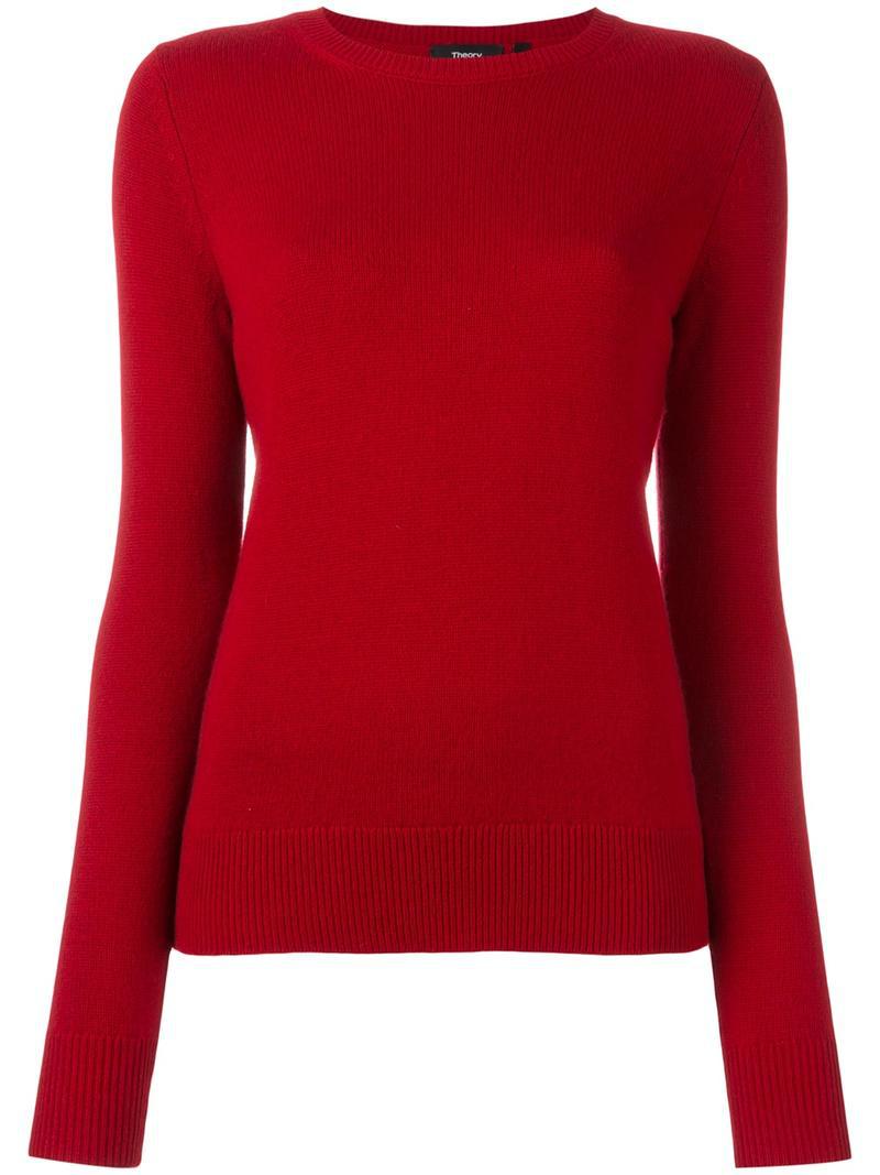 Download Theory Cashmere Crew Neck Sweater in Red - Lyst