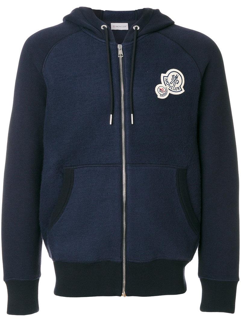 Moncler Double Logo Hoodie in Blue for Men | Lyst