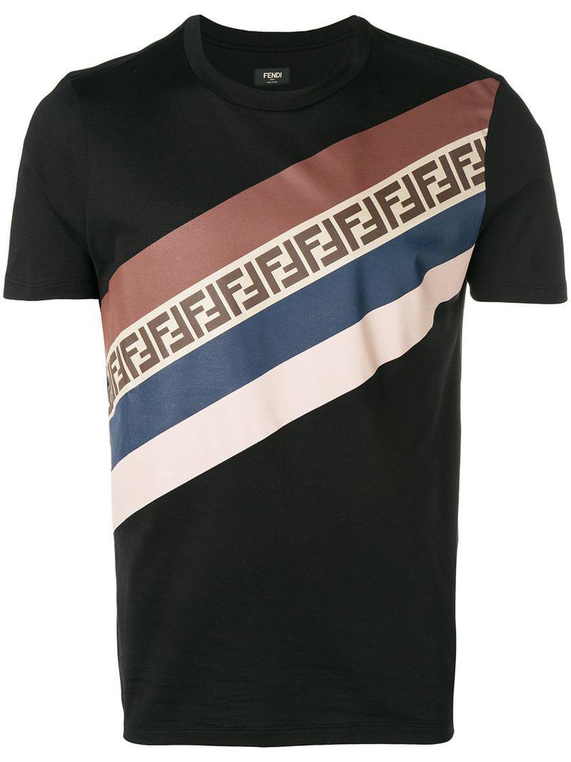 Fendi Cotton Logo Striped T-shirt in 