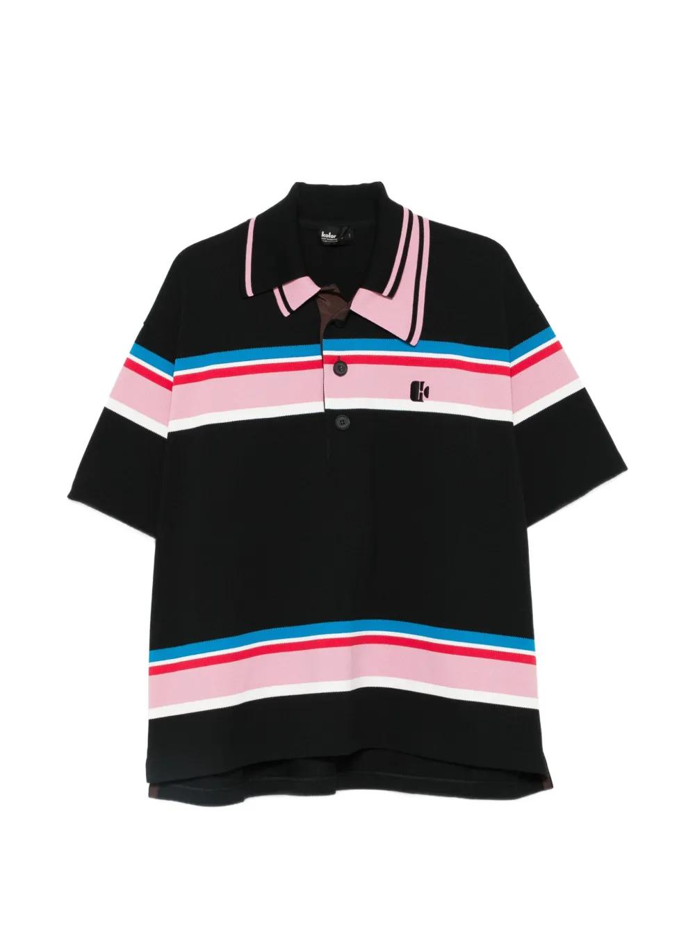 kolor-black-Striped-Polo-Shirt