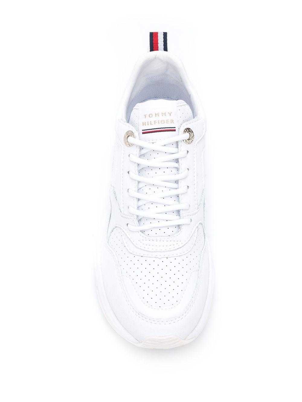 Tommy Hilfiger Leather Chunky Sole Internal Wedge Sneakers in White | Lyst