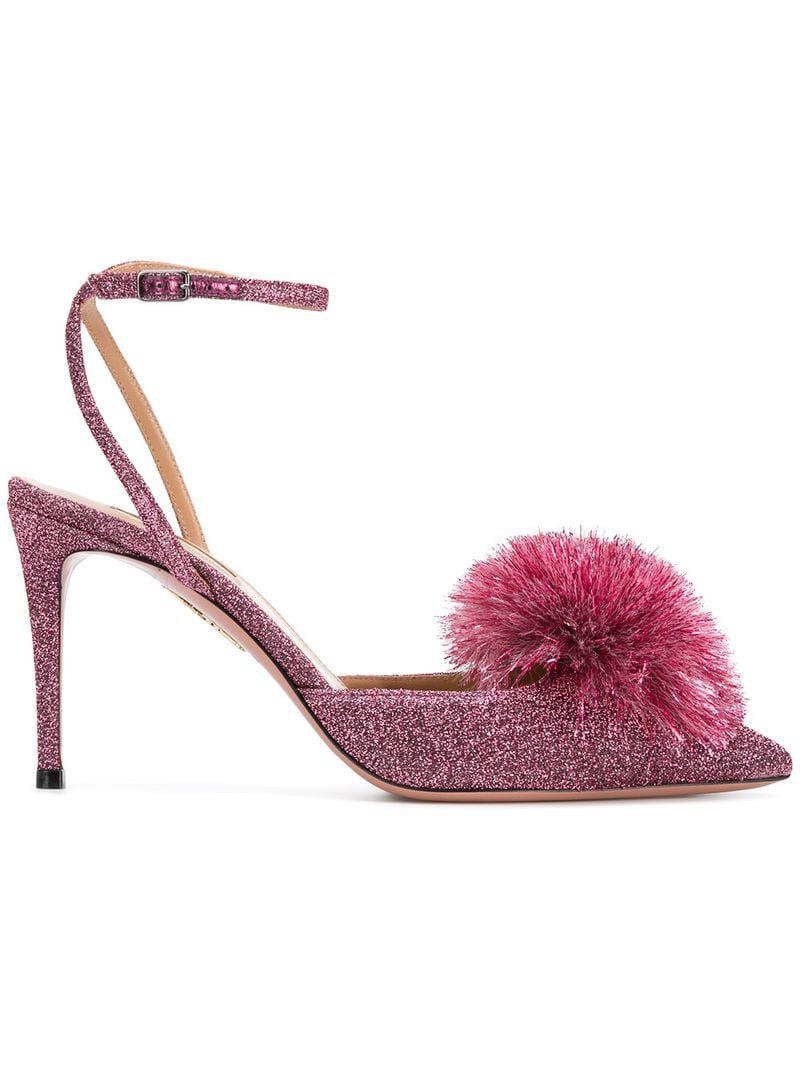 Aquazzura Pointed Pompom Sandals in Pink | Lyst