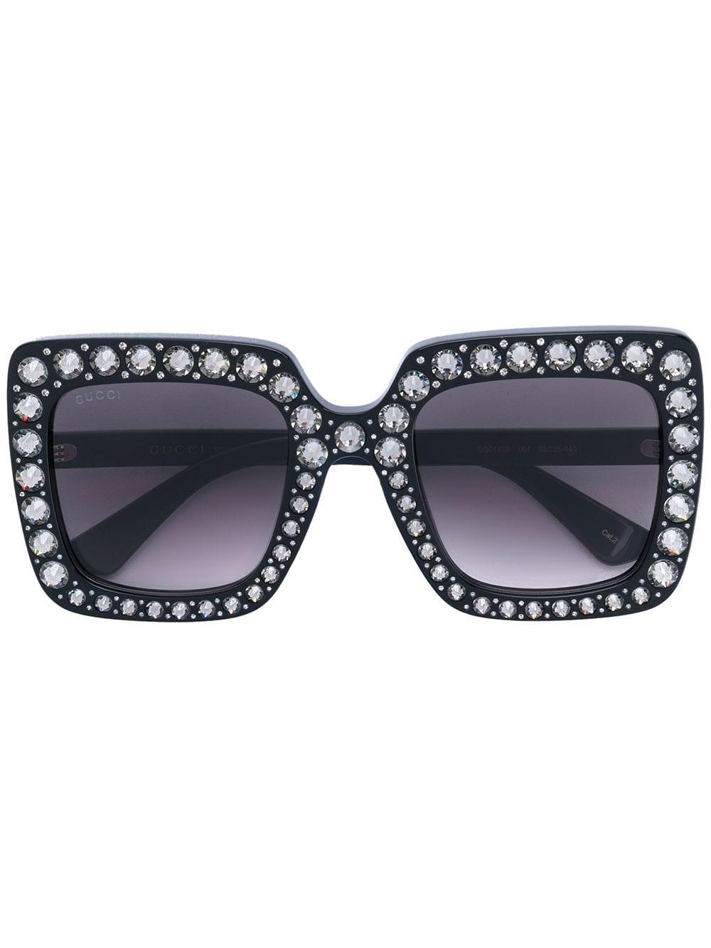 Gucci Oversize Square-frame Sunglasses With Crystals in Black | Lyst