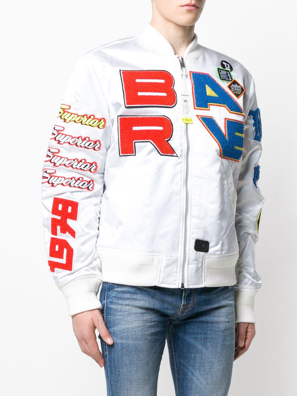 DIESEL Patch Bomber Jacket in White for 