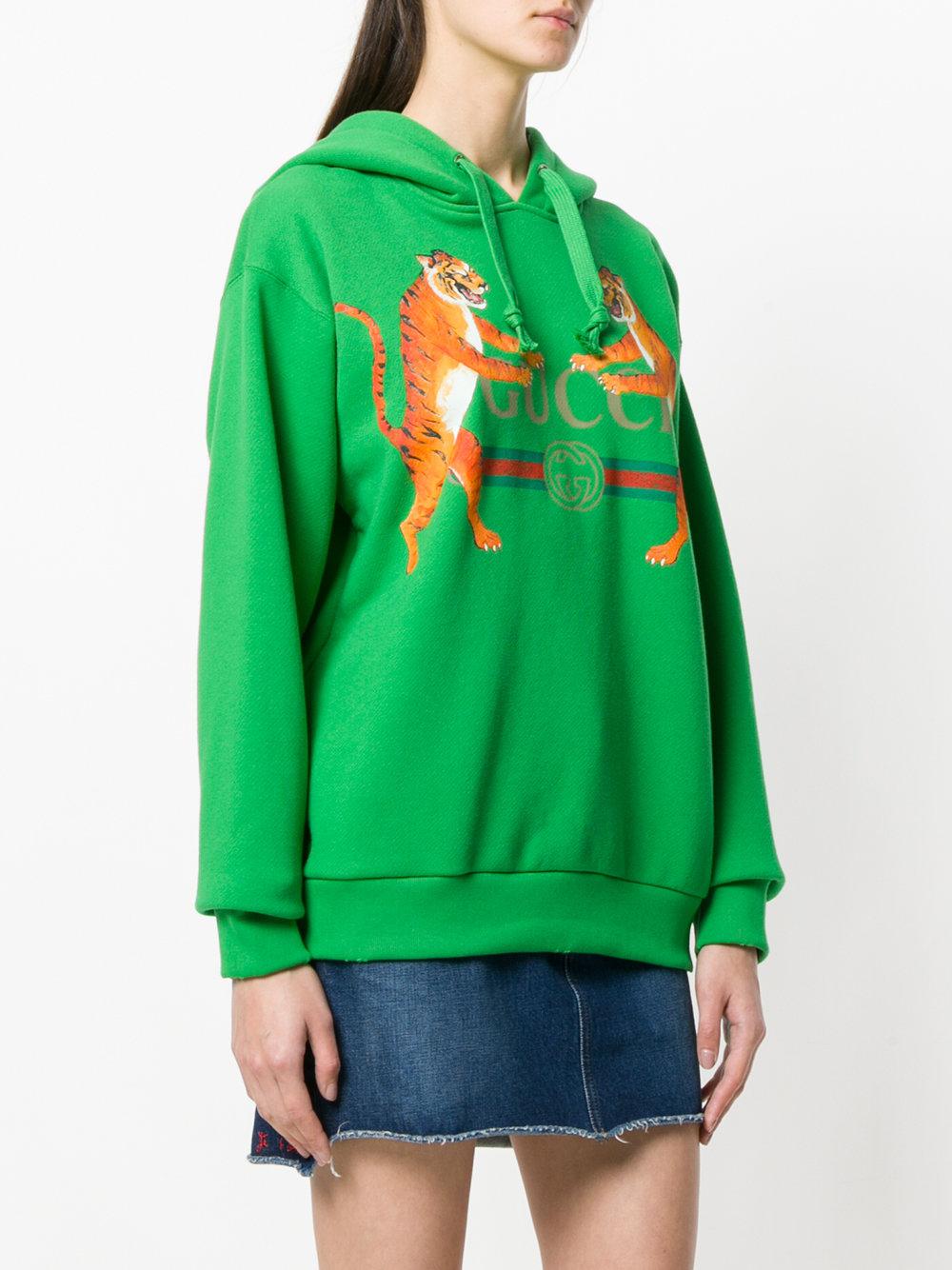 Gucci Cotton Tiger Print Logo Hoodie in 