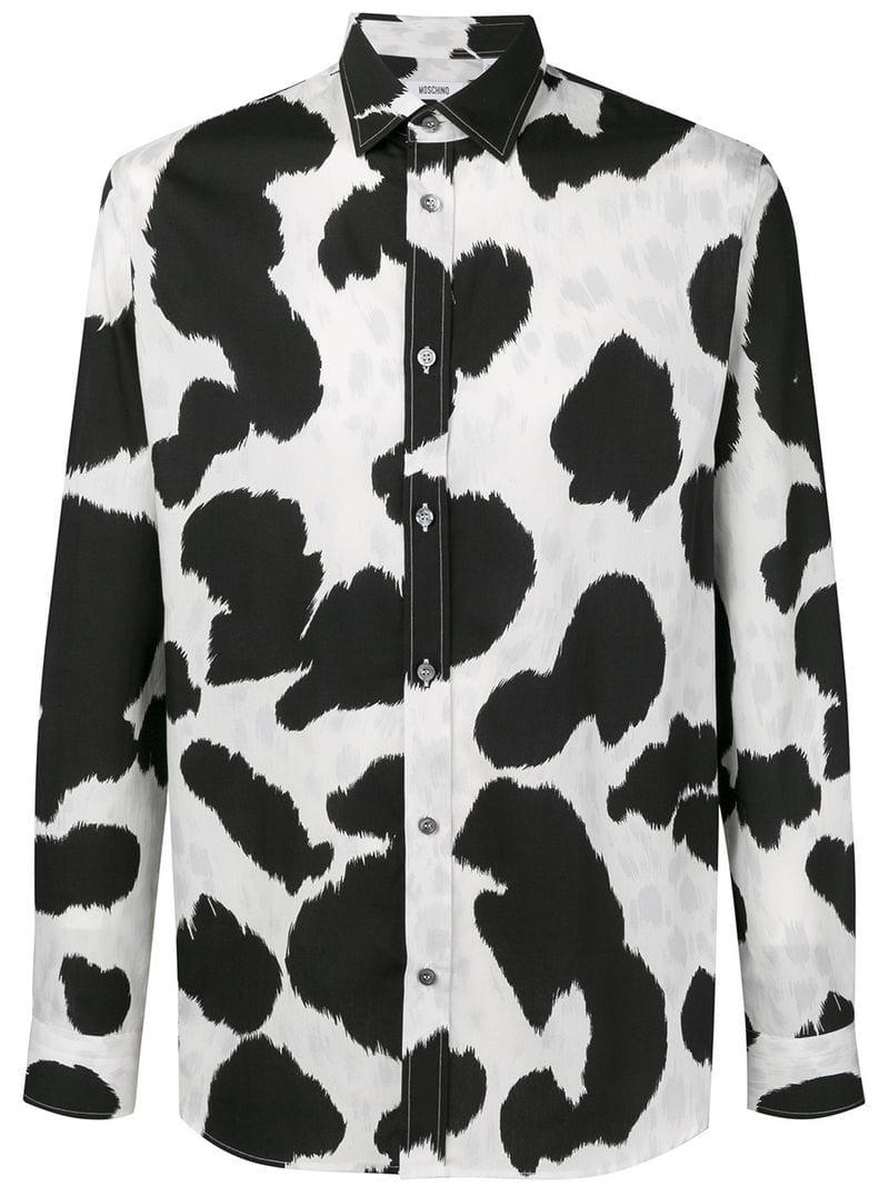 Moschino cotton cow print shirt in black for men lyst