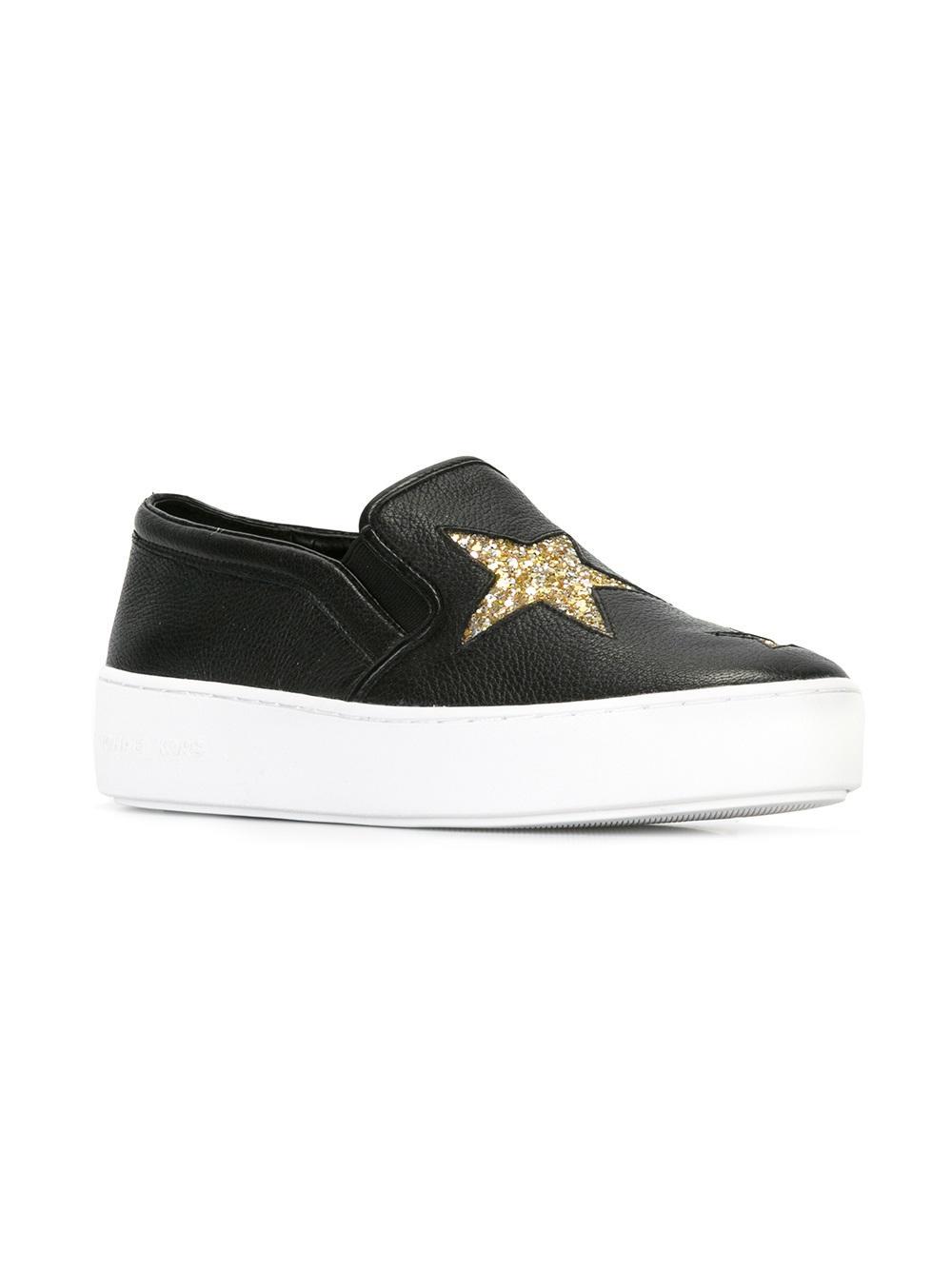 MICHAEL Michael Kors Leather Pia Slip-on Star Sneakers in Black | Lyst