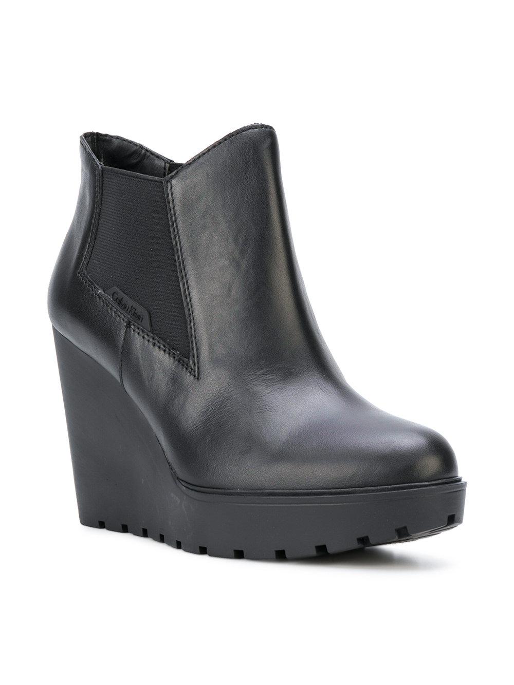 Calvin Klein Leather Platform Ankle Boots in Black - Lyst