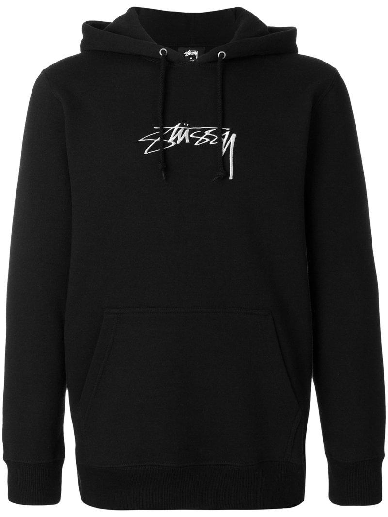 Stussy Cotton Logo Embroidered Hoodie in Black for Men | Lyst