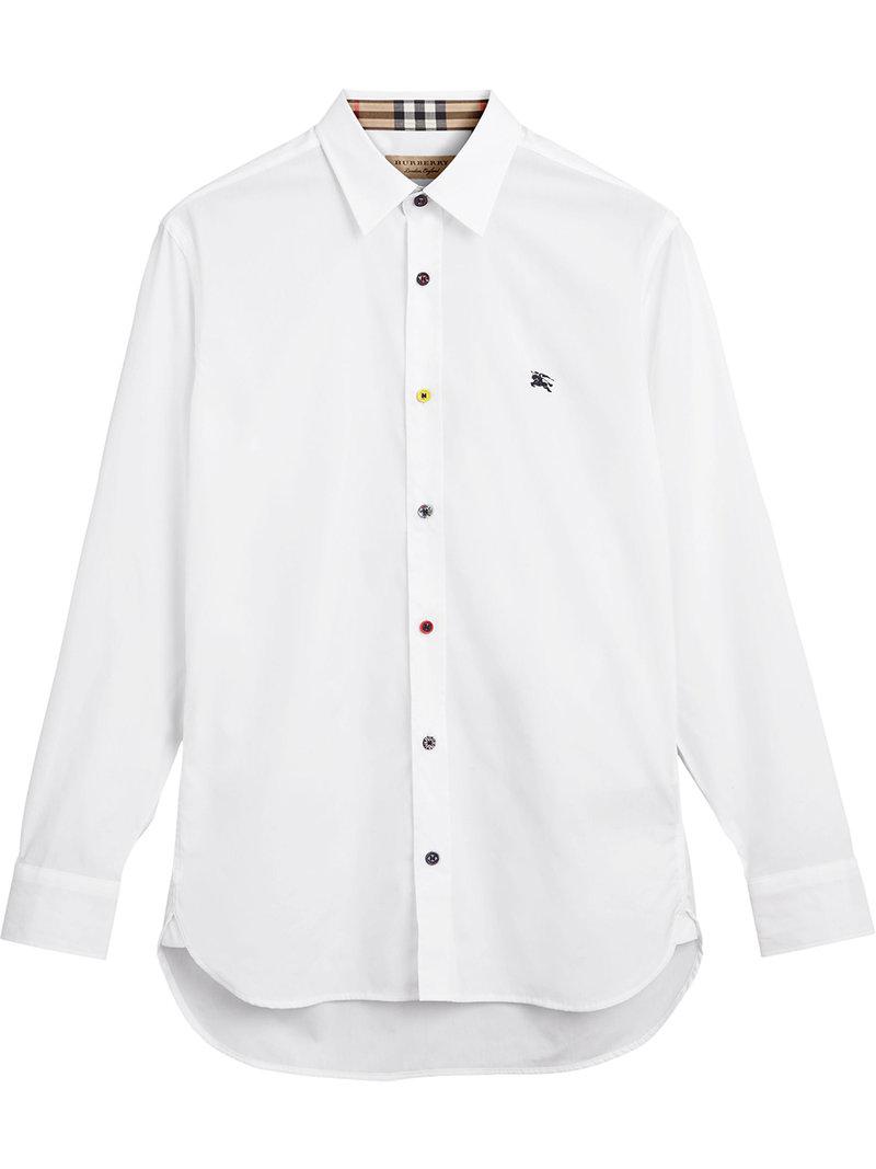contrast button stretch cotton shirt