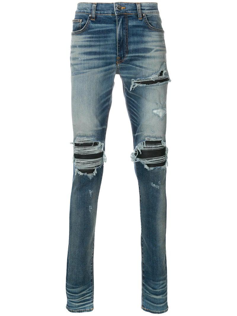 Amiri Mx1 Leather Patch Jeans in Blue for Men - Lyst