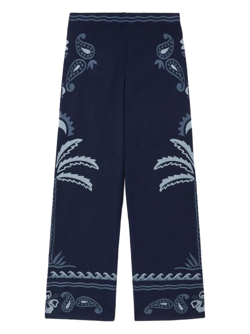 パンツ Alanui Trousers Fringed Relaxed Denim Pants in Dark Wash Blue Denim for