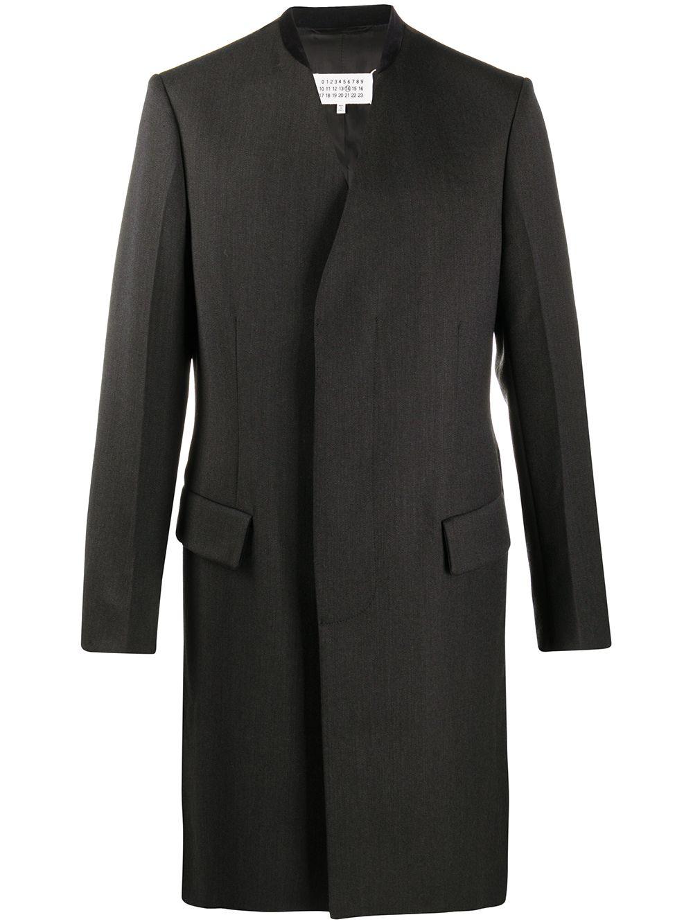 Maison Margiela Wool Collarless Twill Coat in Grey (Gray) for Men - Lyst